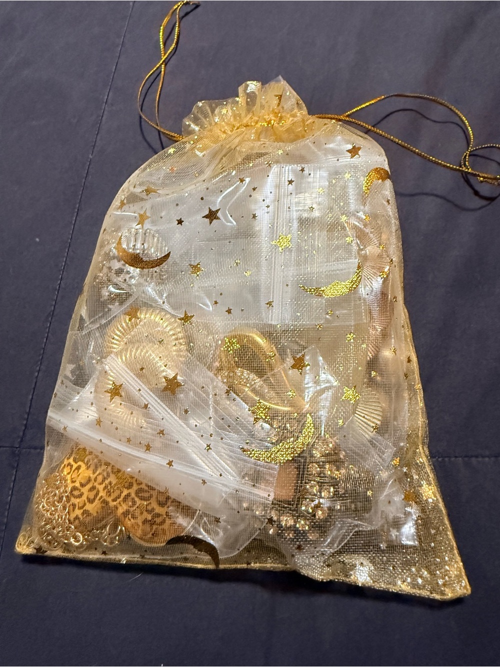 Gold Star & Moon Organza Jewelry Pouch - Elegant Gift Bag